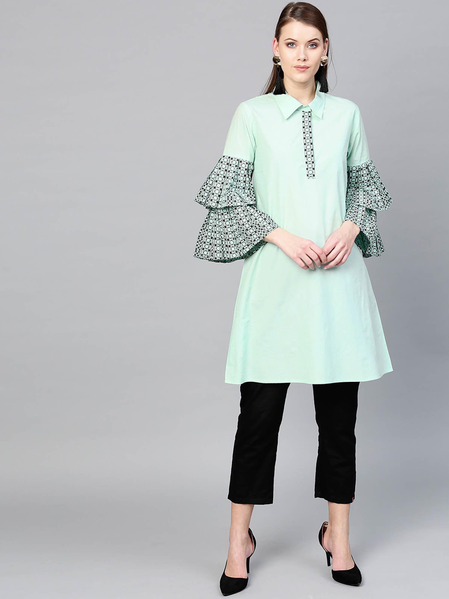 green solid tunic