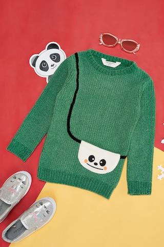 green solid winter wear full sleeves round neck girls regular fit  sweater