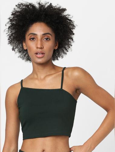 green strappy co-ord crop top