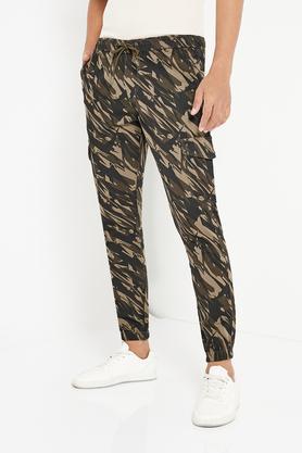 green stretch cotton camouflage cargo joggers - green