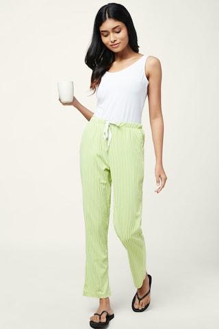 green stripe ankle-length sleepwear women regular fit pyjama