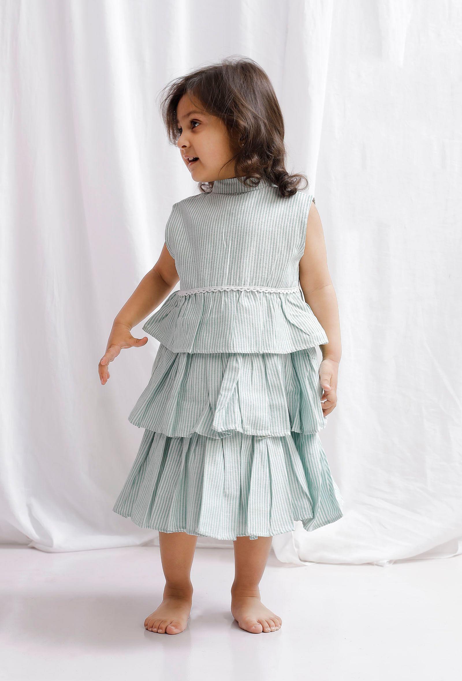 green striped cotton tier and layered dress