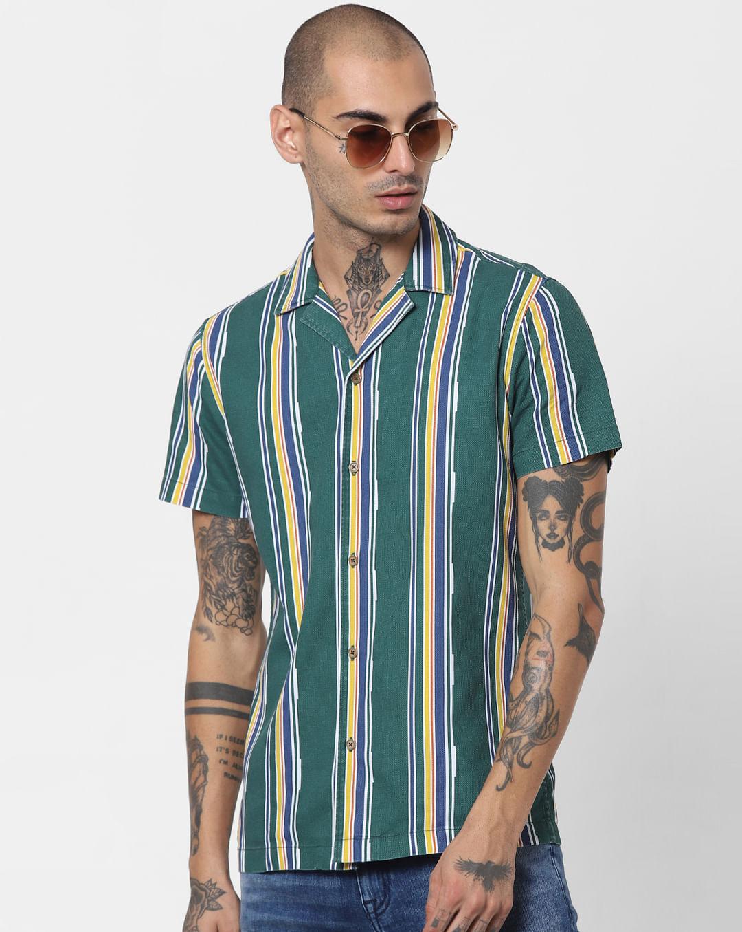 green striped half sleeves shirt