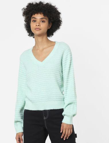 green textured jacquard pullover