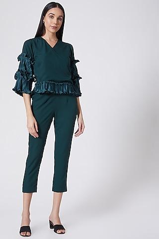 green top with pleated sleeves