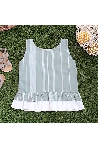 green weaved stripes printed top for girls