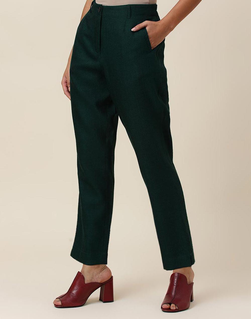 green wool full length formal pant
