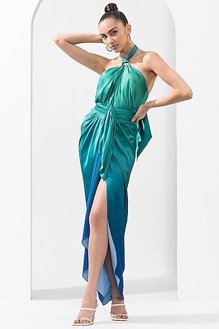 green & blue ombre satin dress