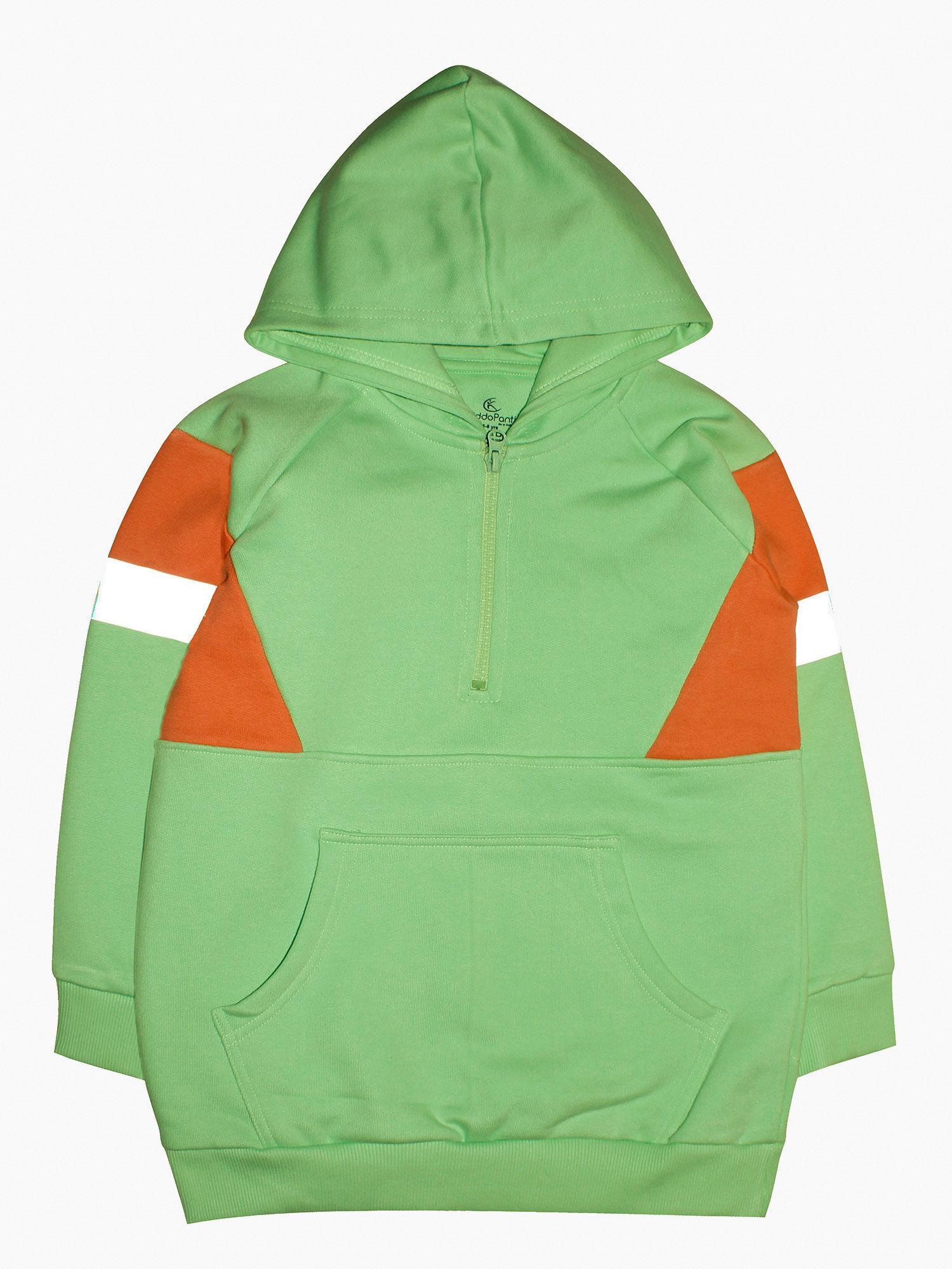 green & coral fashion cut & sew hooded sweatshirt