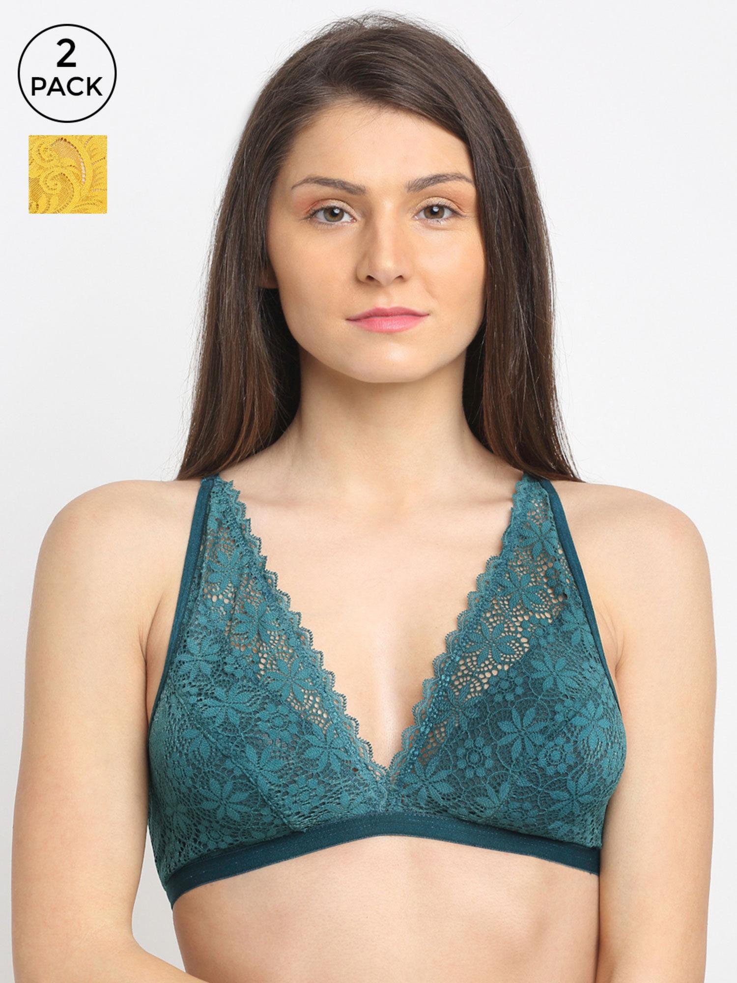 green & mustard set of 2 floral bralette bra