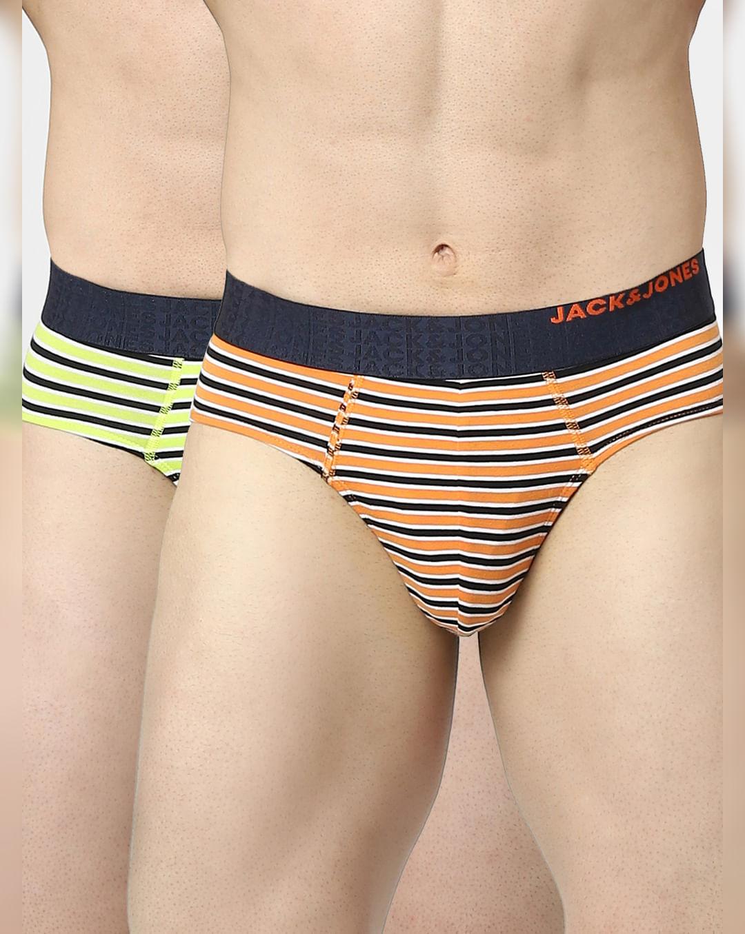 green & orange striped briefs - pack of 2