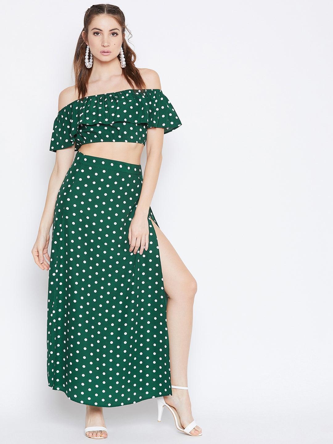 green & white polka dots two-piece dress