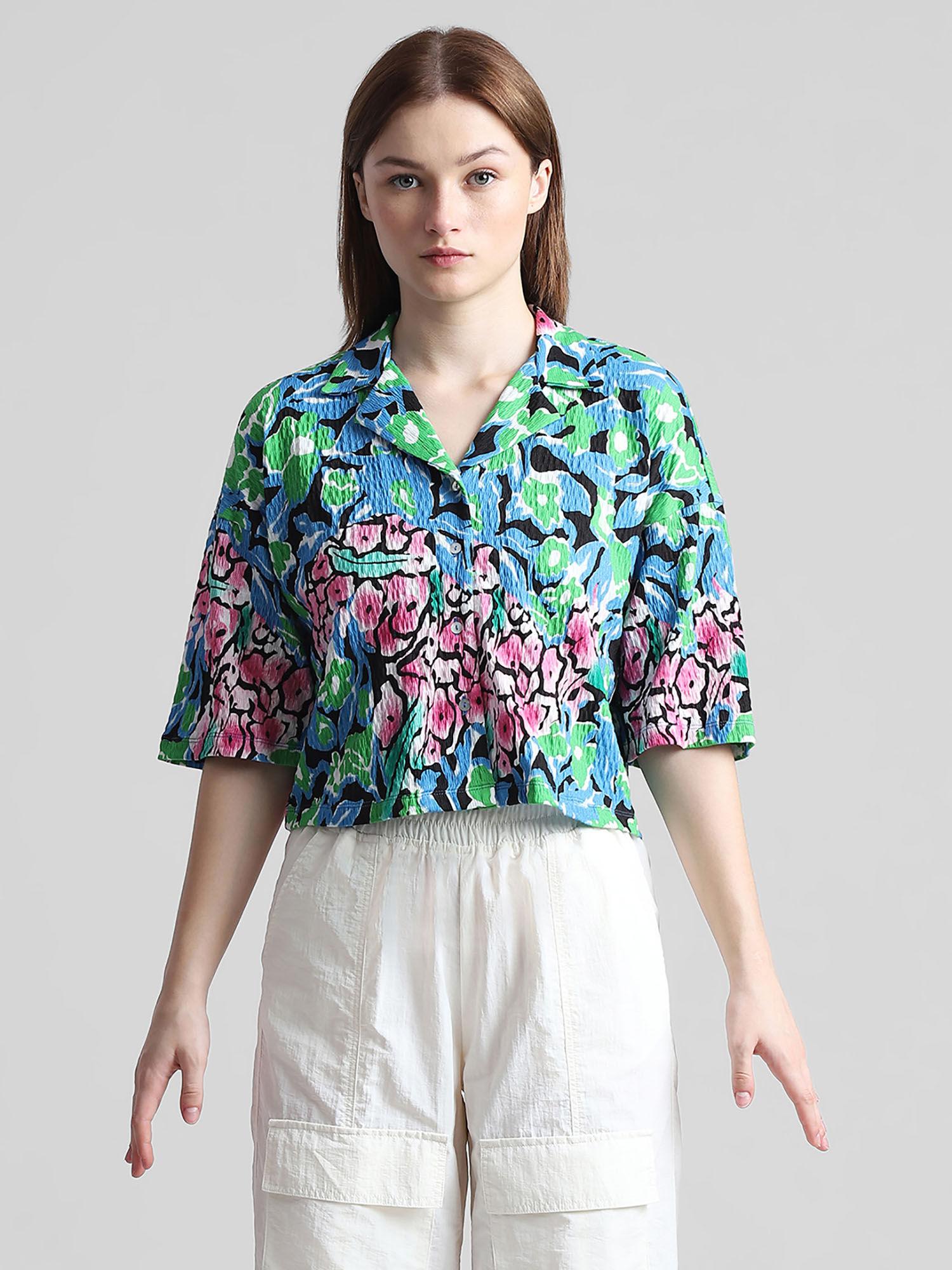 green abstract print shirt