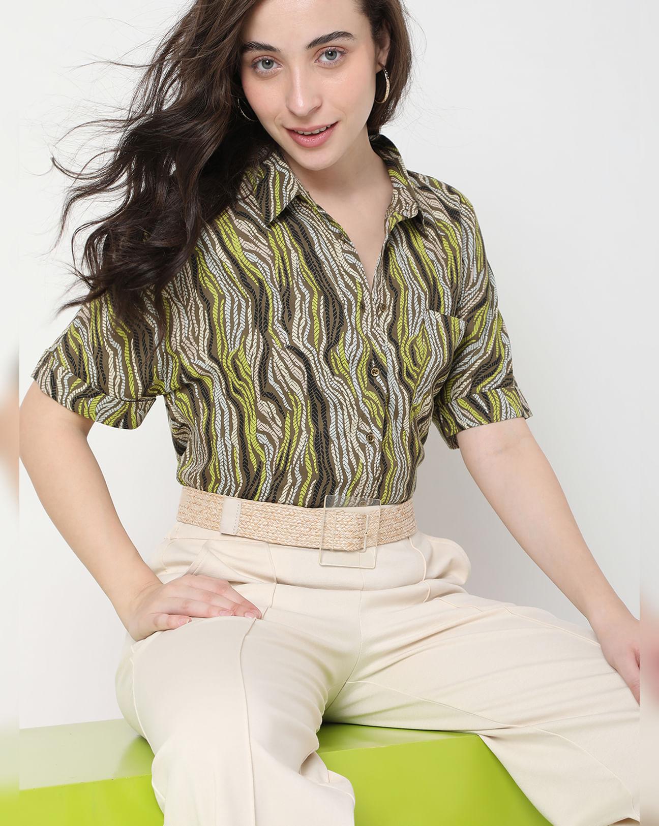 green abstract print shirt