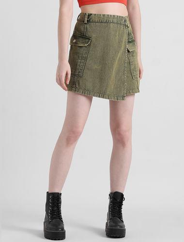 green acid washed denim skorts