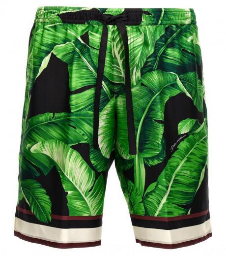 green all over print bermuda shorts