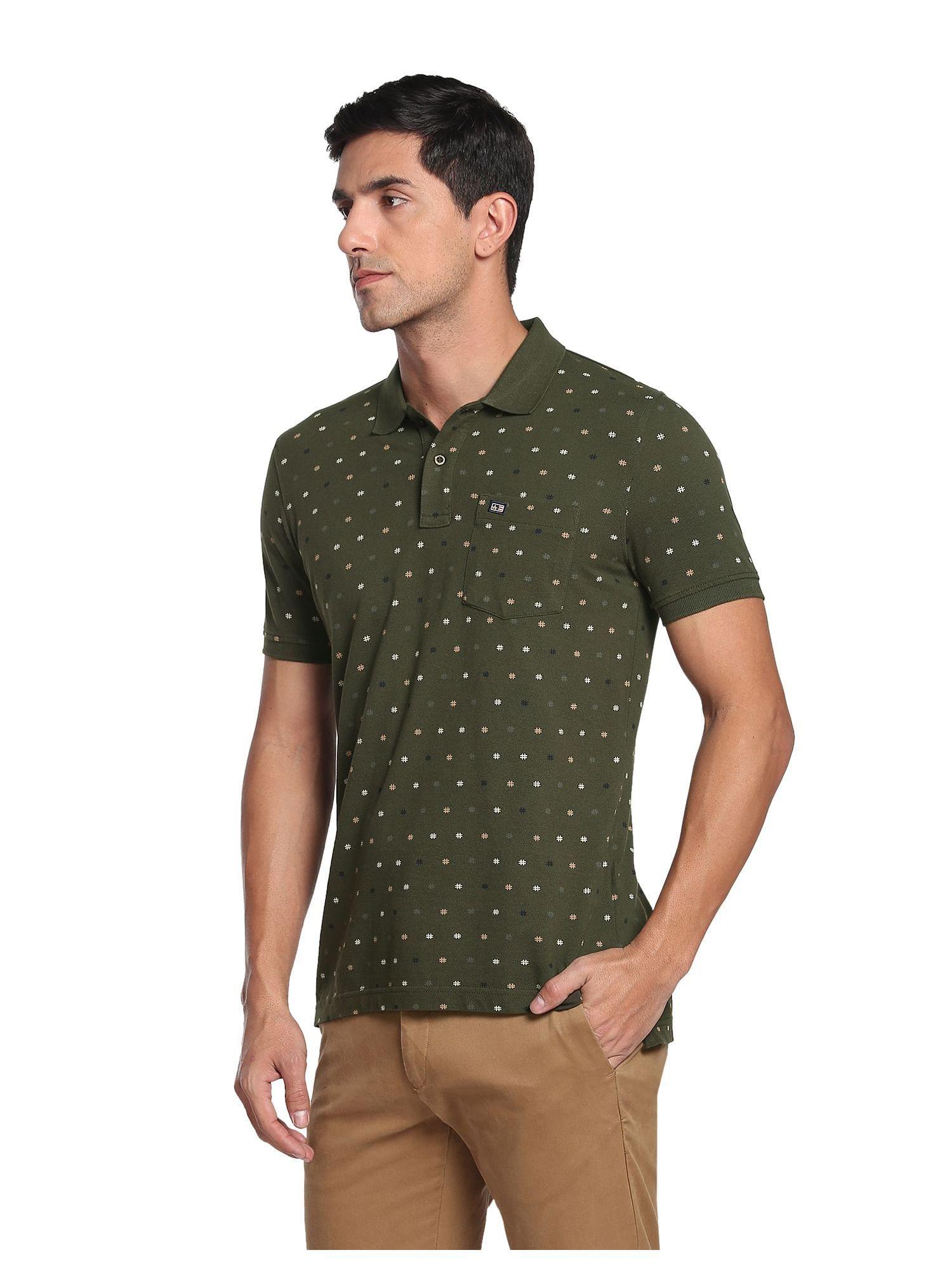 green all over print polo t-shirt