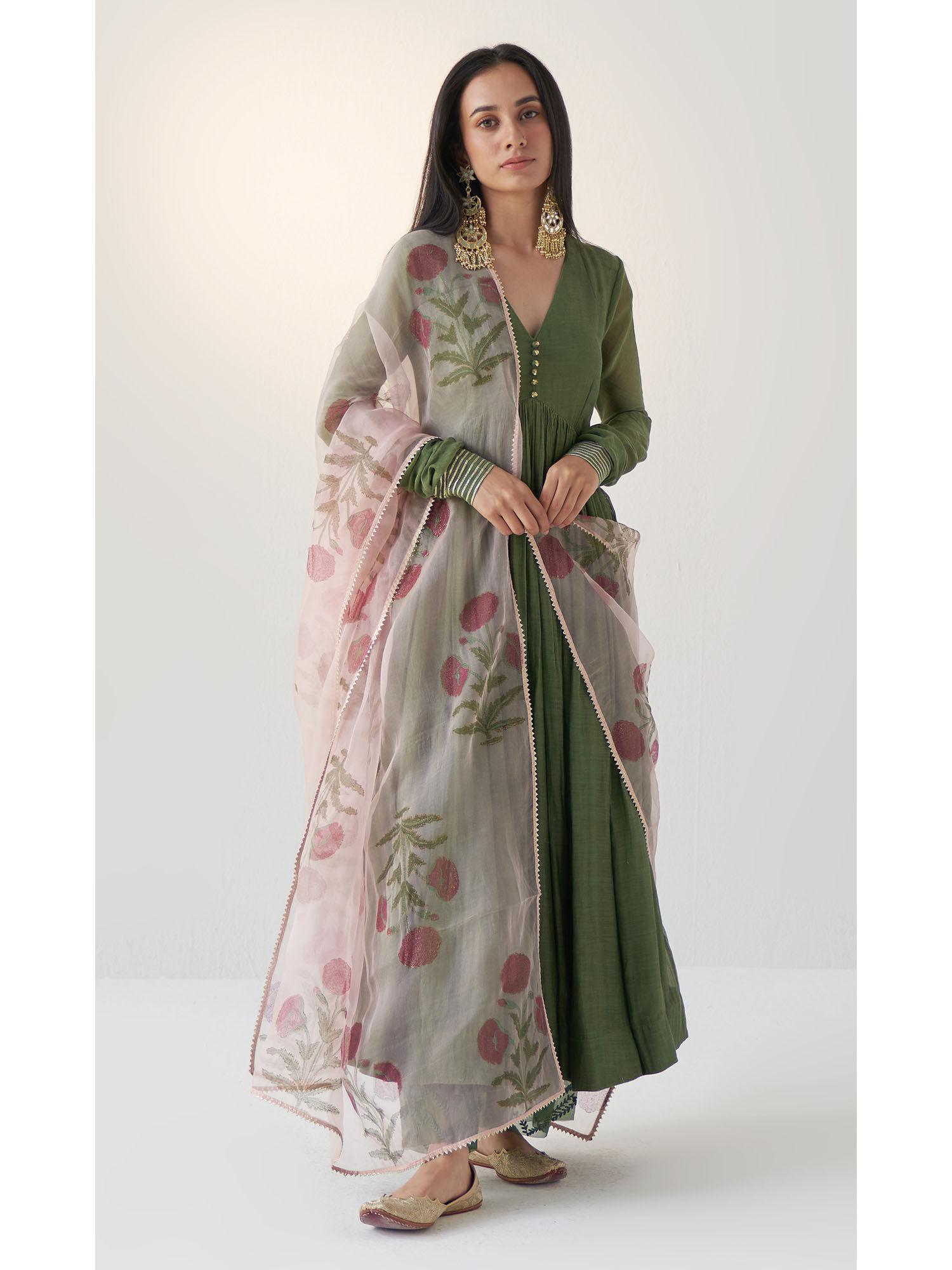 green anarkali with palazzo (set of 3)