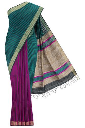 green and  magenta tussar silk saree