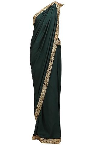 green and gold embroidered saree