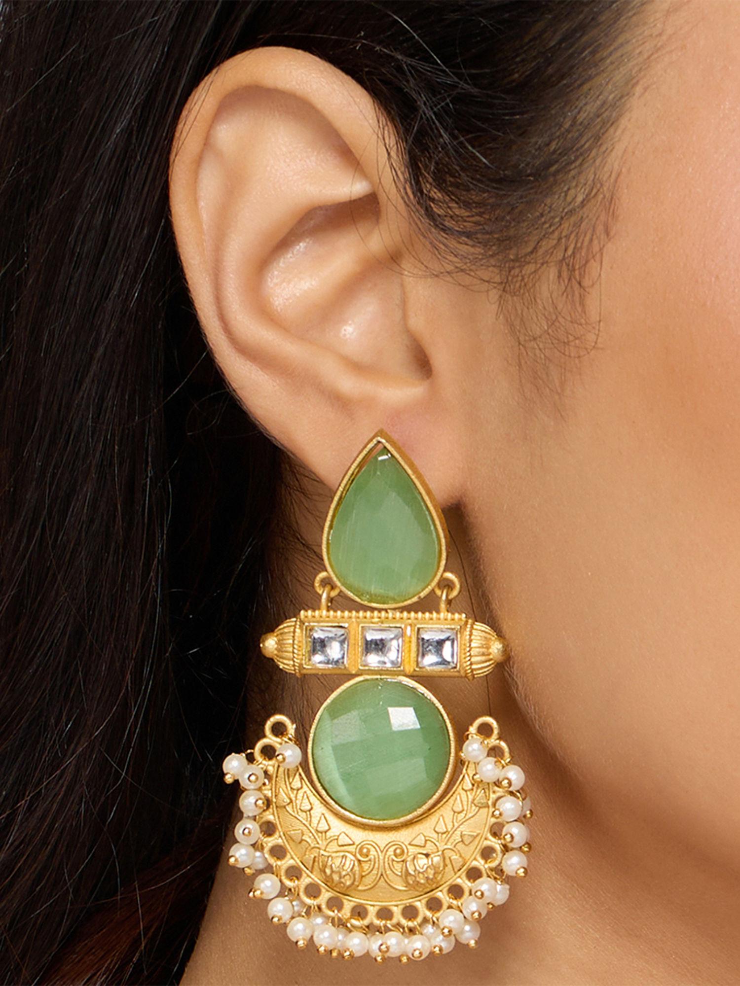 green and gold temple design traditional earrings