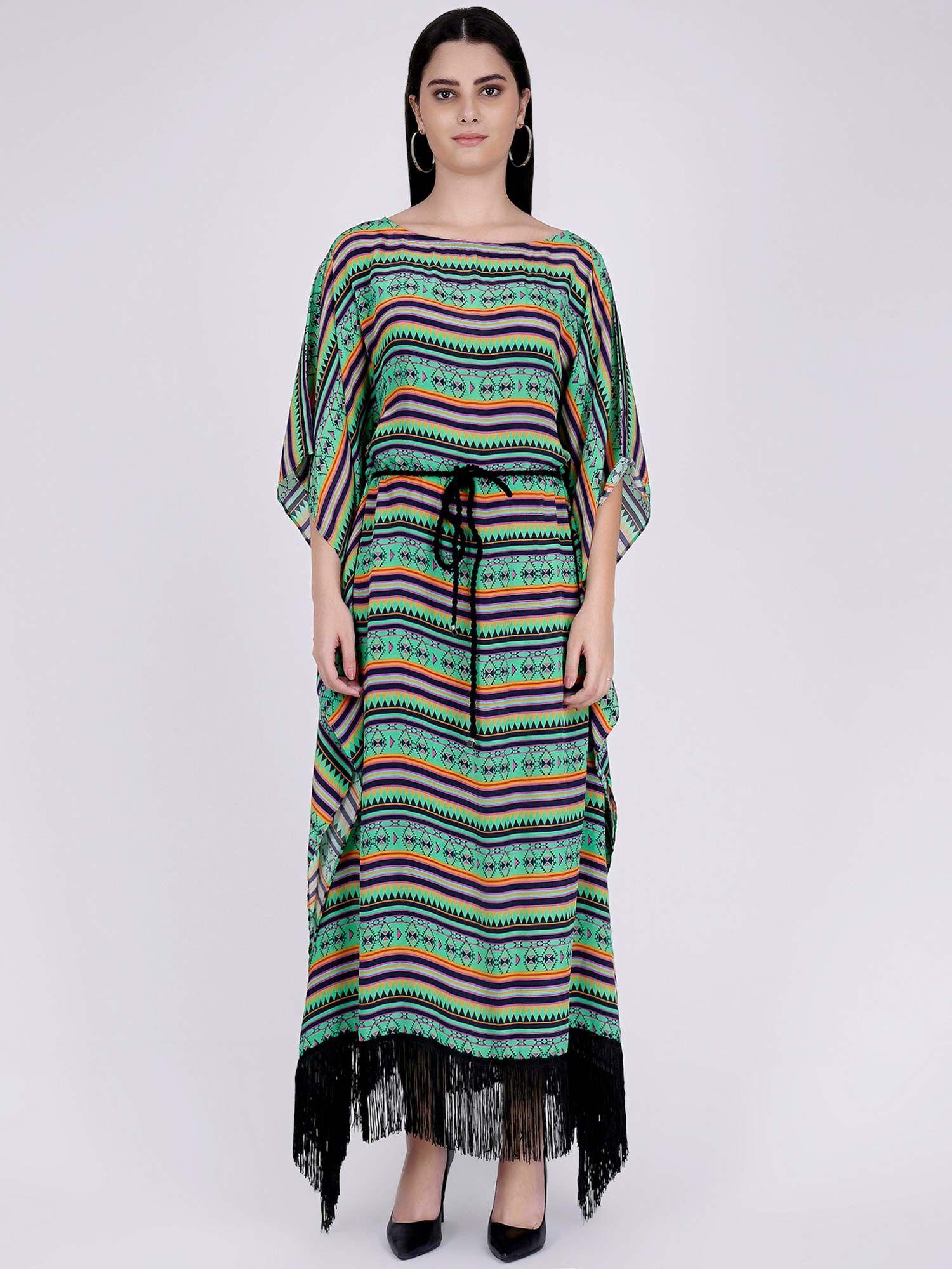 green and yellow aztec poncho dress (set of 2)