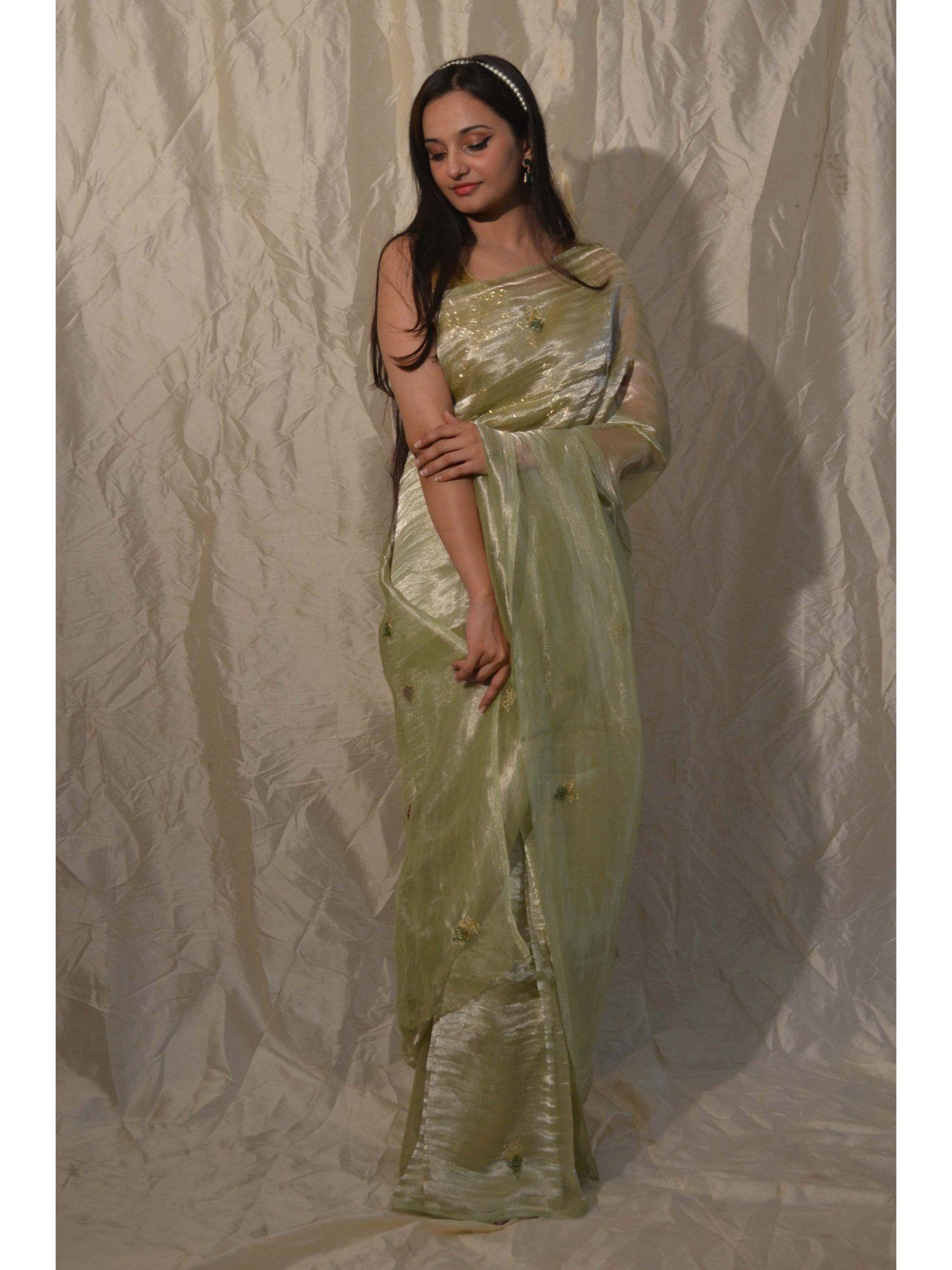 green angoori tissue saree