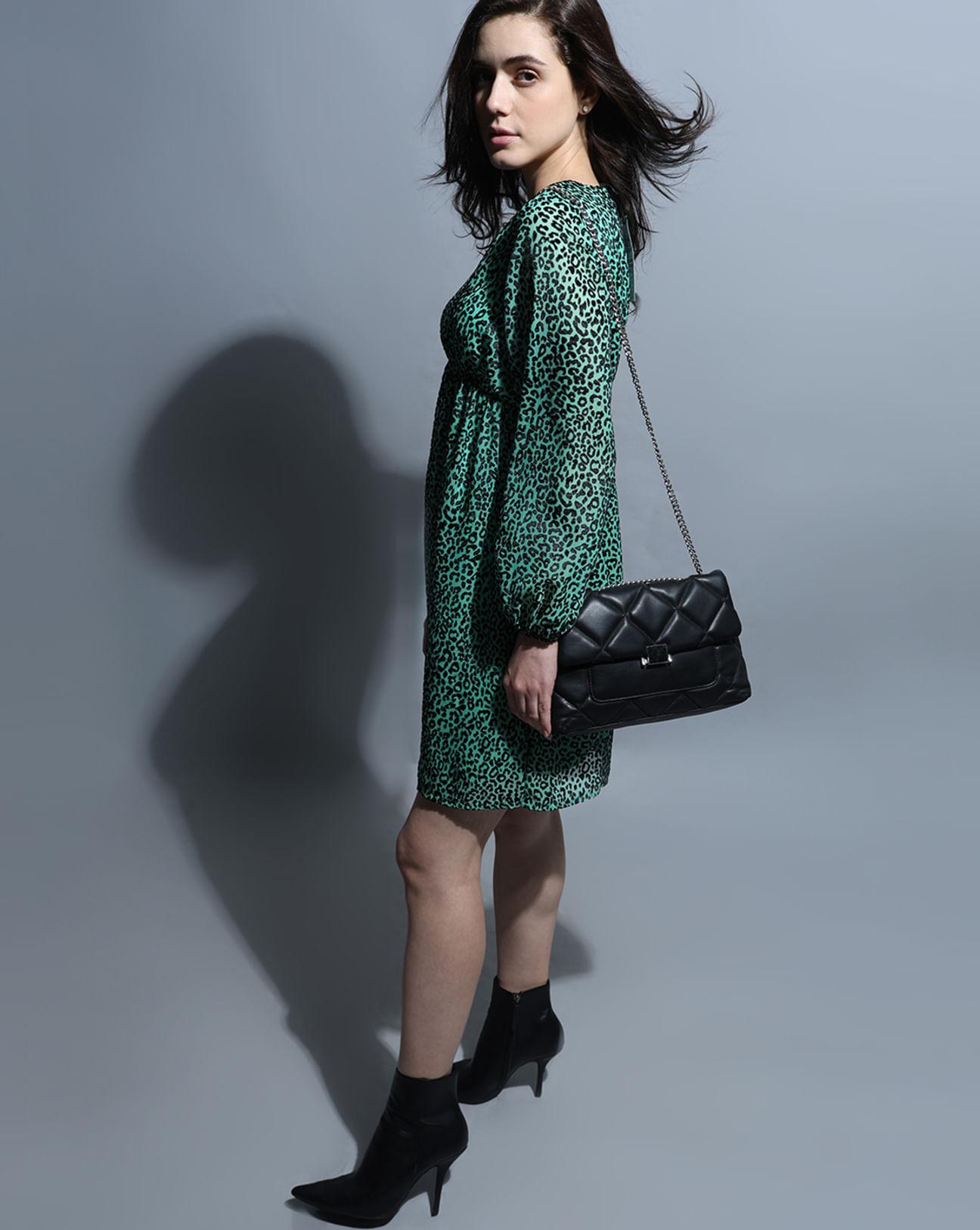 green animal print dress