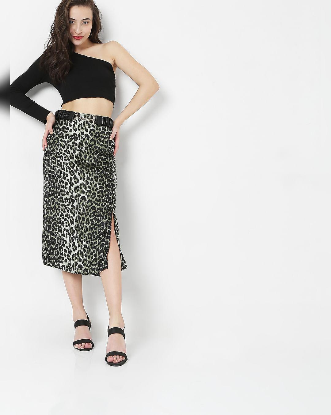 green animal print skirt