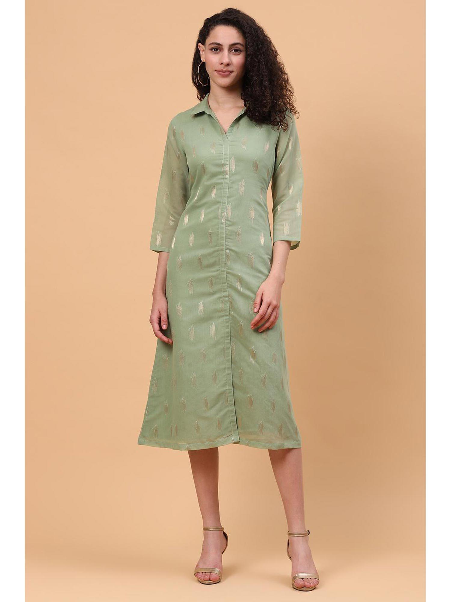 green art silk a line dress