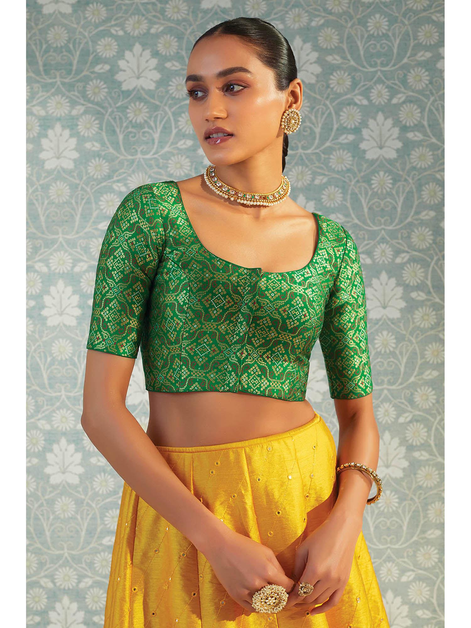 green art silk blouse with woven designs