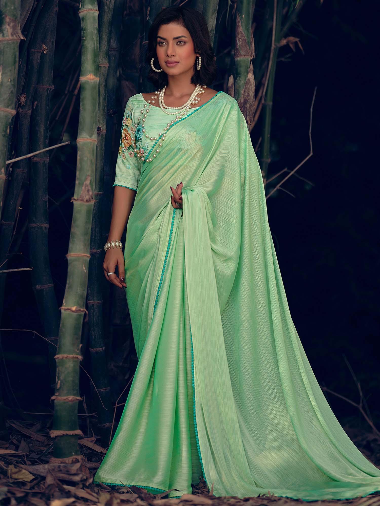 green art silk woven saree with unstitched blouse