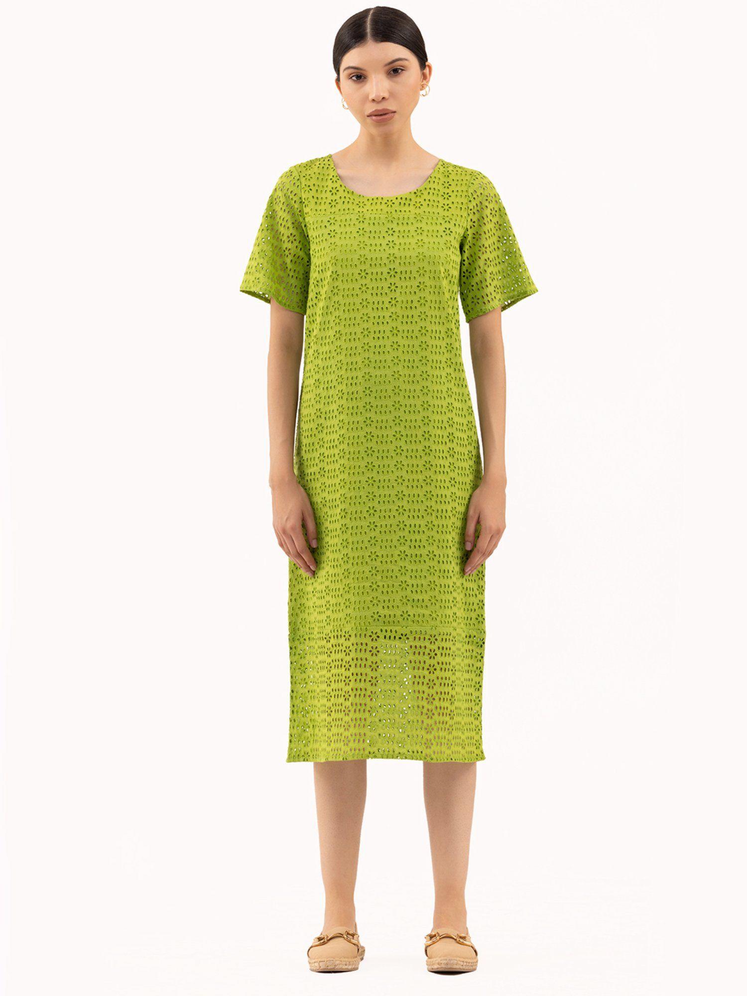 green as grass schiffli midi dress