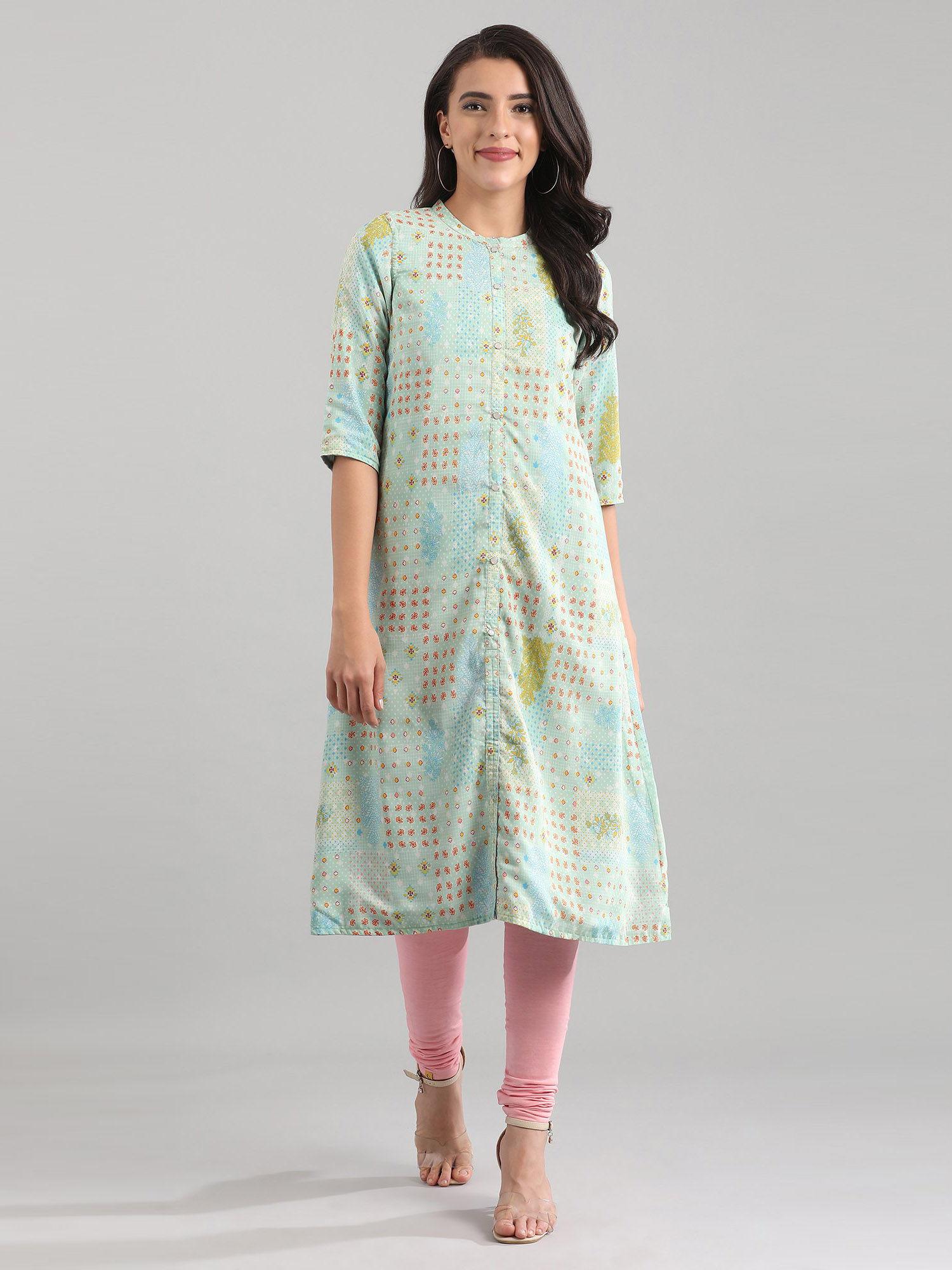 green band collar printed reversible kurta