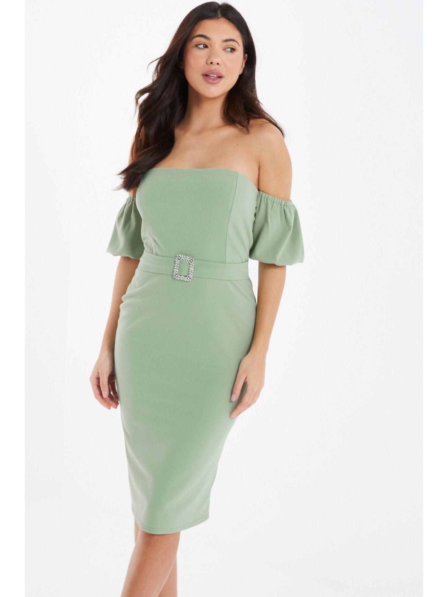 green bardot dress