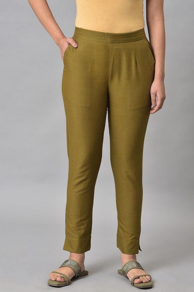 green basic cotton trousers