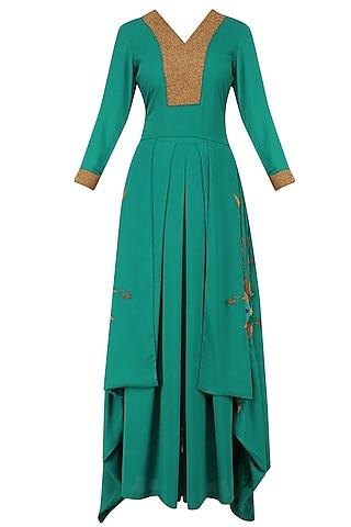 green beadwork tunic and palazzo pants set