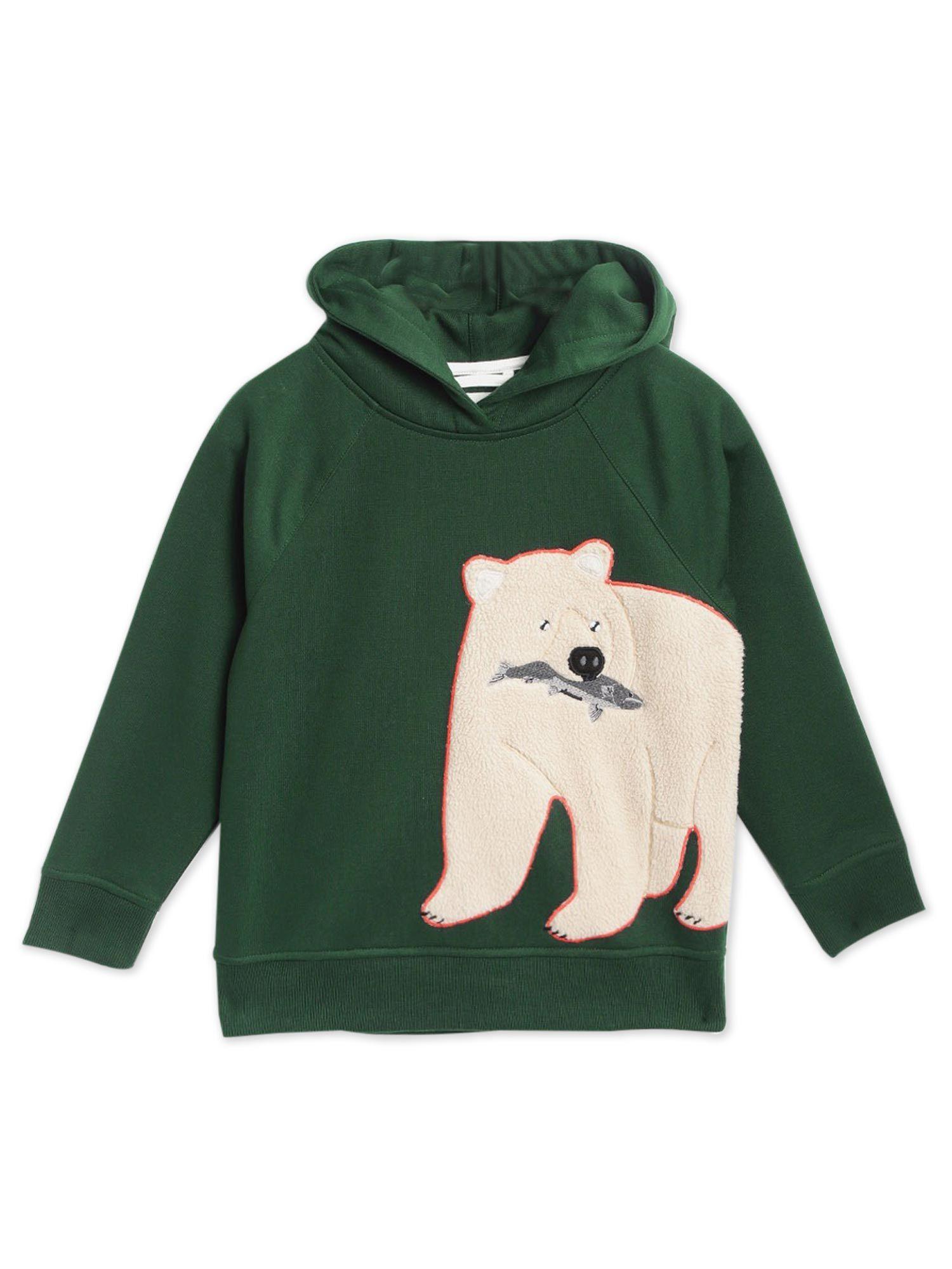 green bear applique hoodie sweatshirt