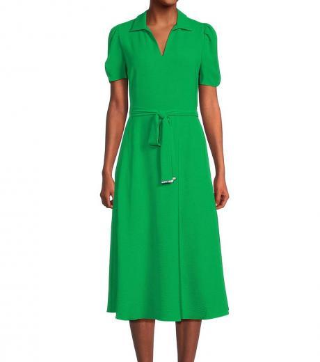 green belted midi dress