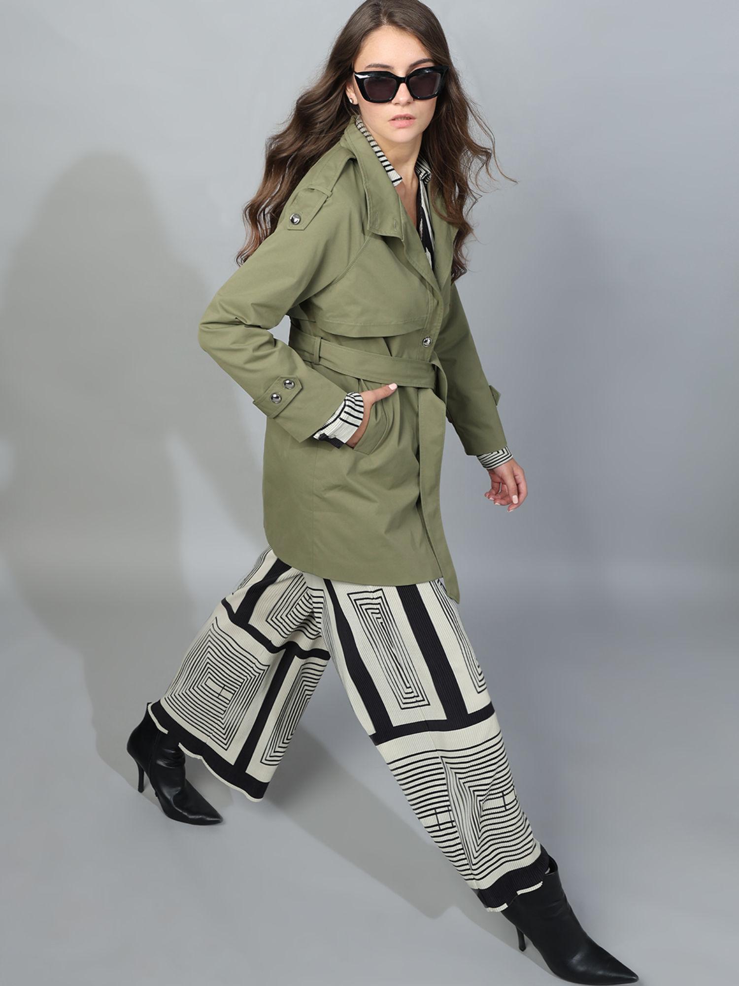 green belted trench coat with belt (set of 2)