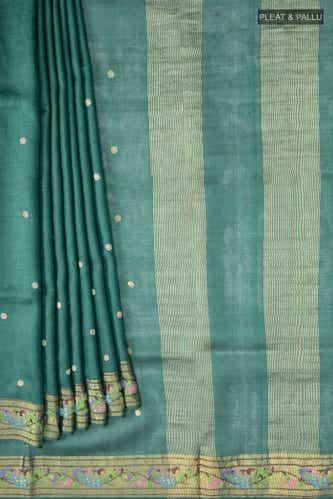 green bhagalpuri tussar silk saree