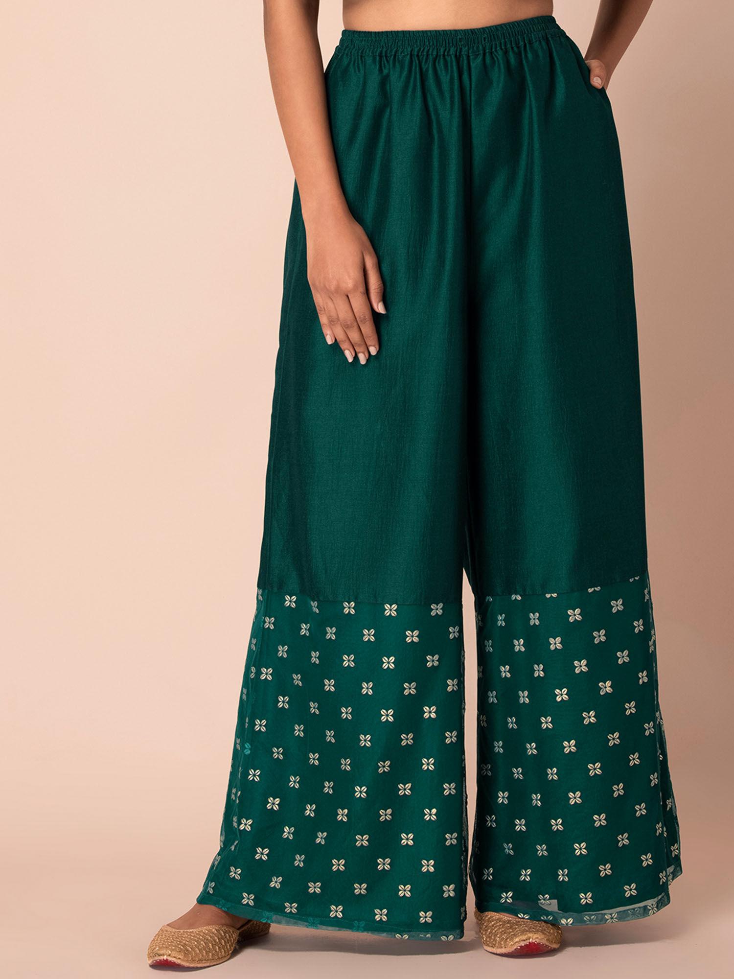 green border printed flared palazzo pants