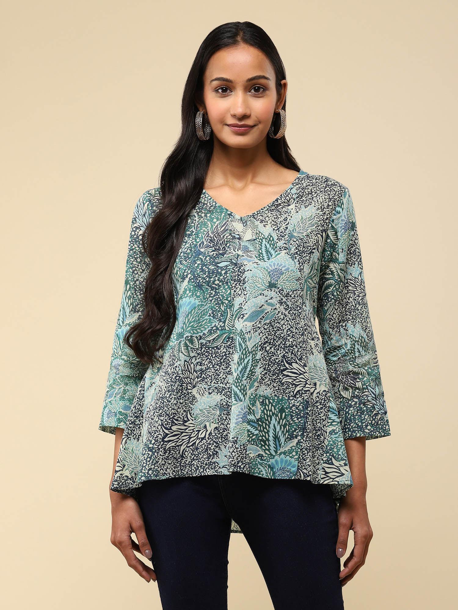 green botanical print kurti