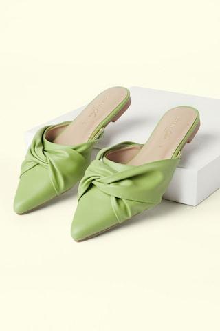 green bow detail casual women flat shoes