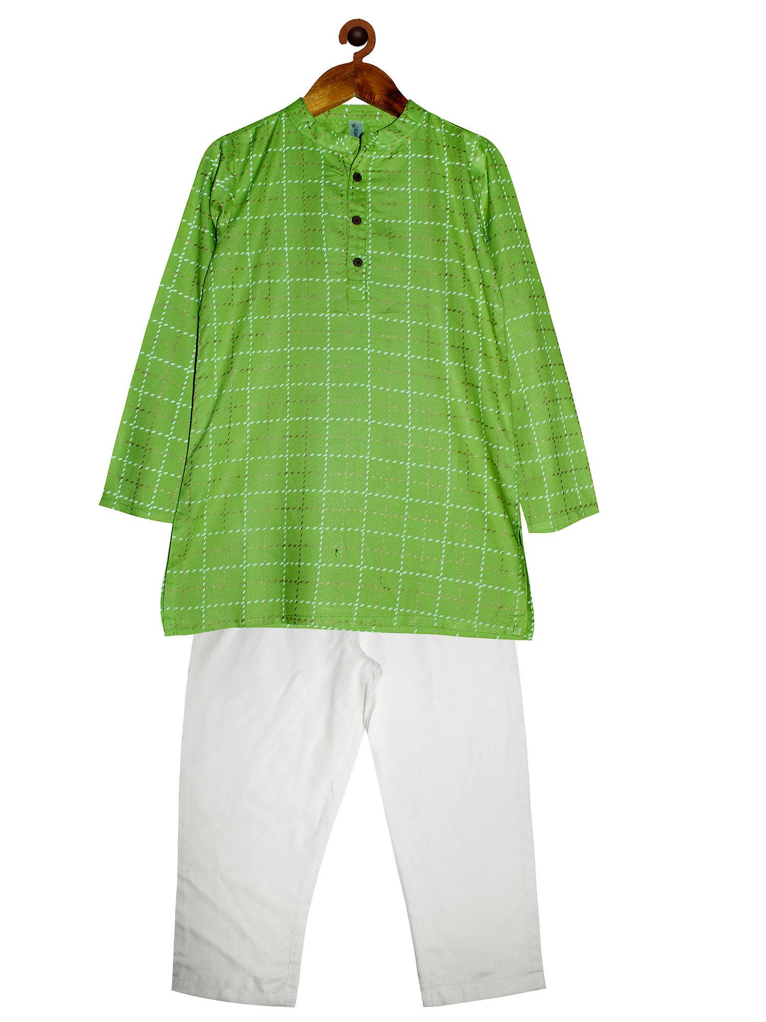 green boys basic printed kurta pyjama (set of 2)