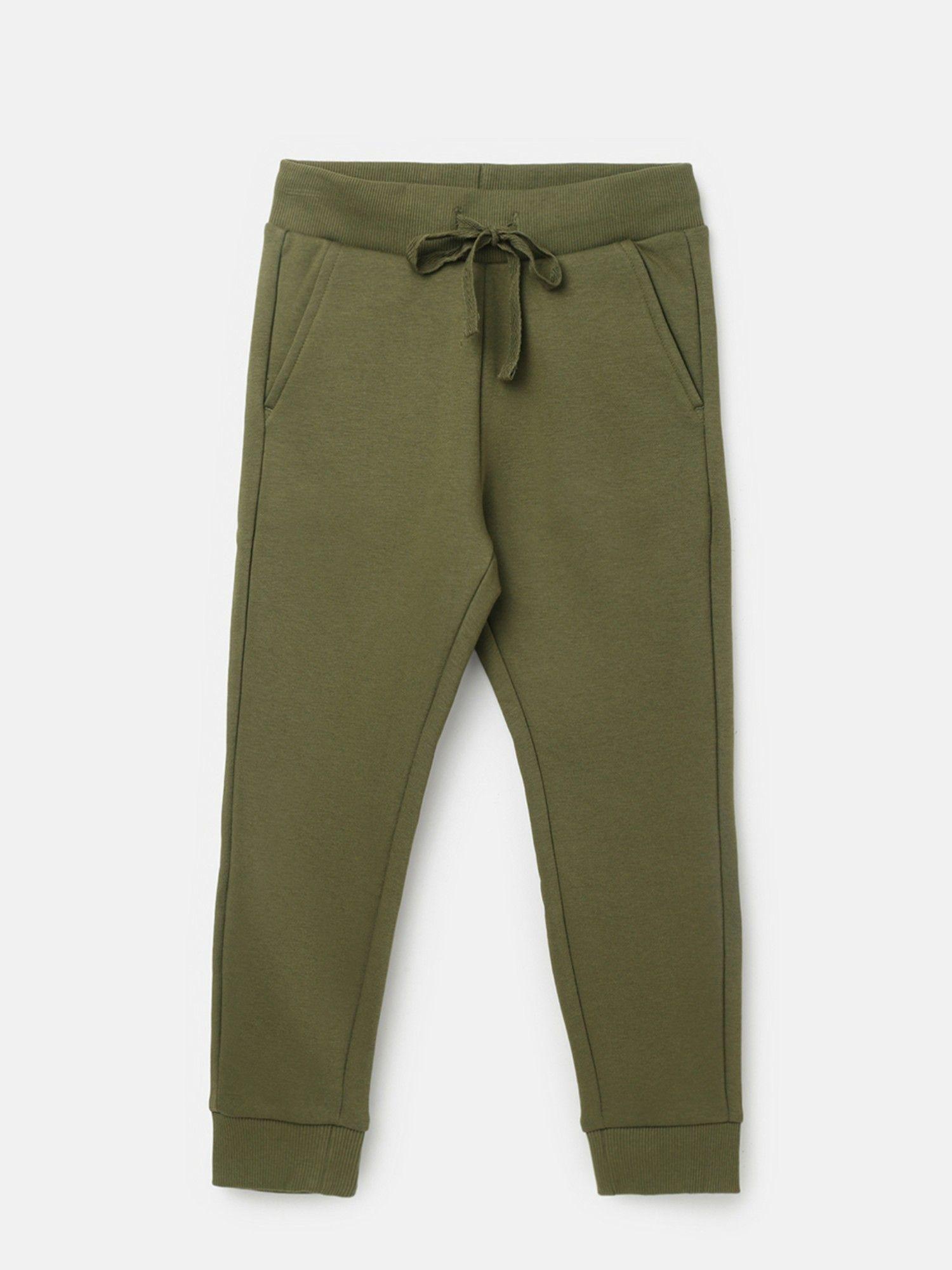 green boys solid regular fit joggers with drawstring closure