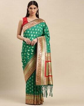 green brocade woven design banarasi saree traditional saree