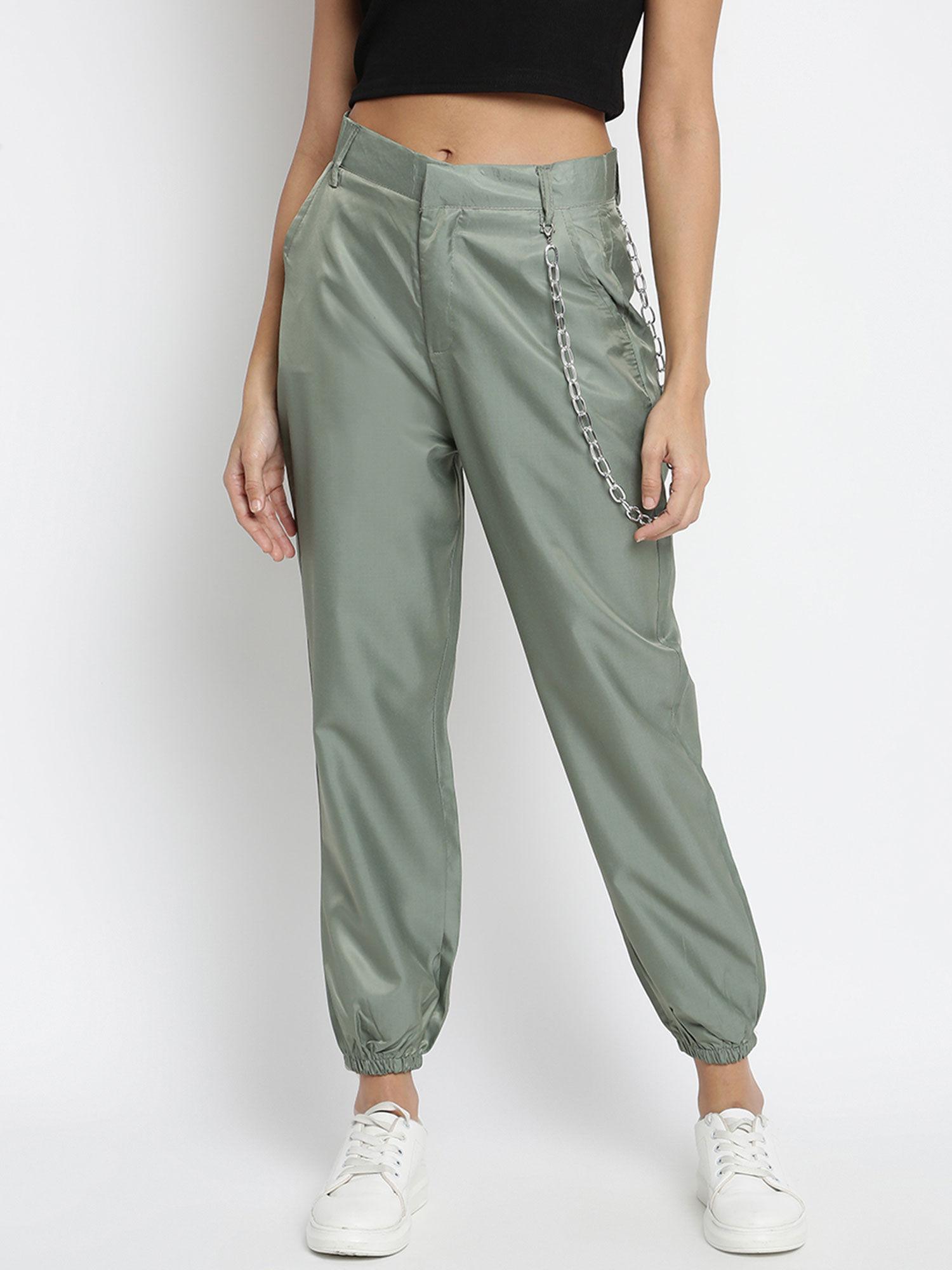 green buckle detail cargo trousers