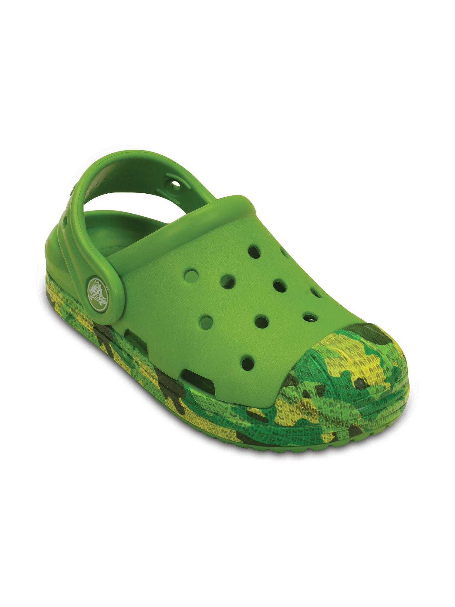 green camouflage clogs
