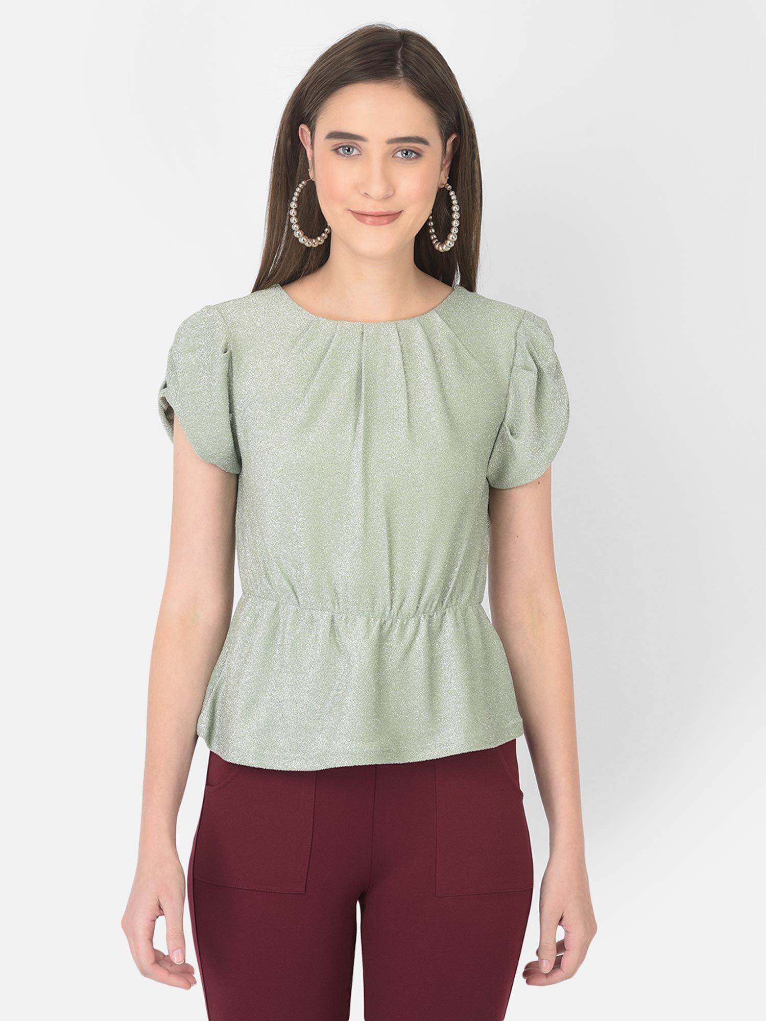 green cap sleeve yarn dyed knit top